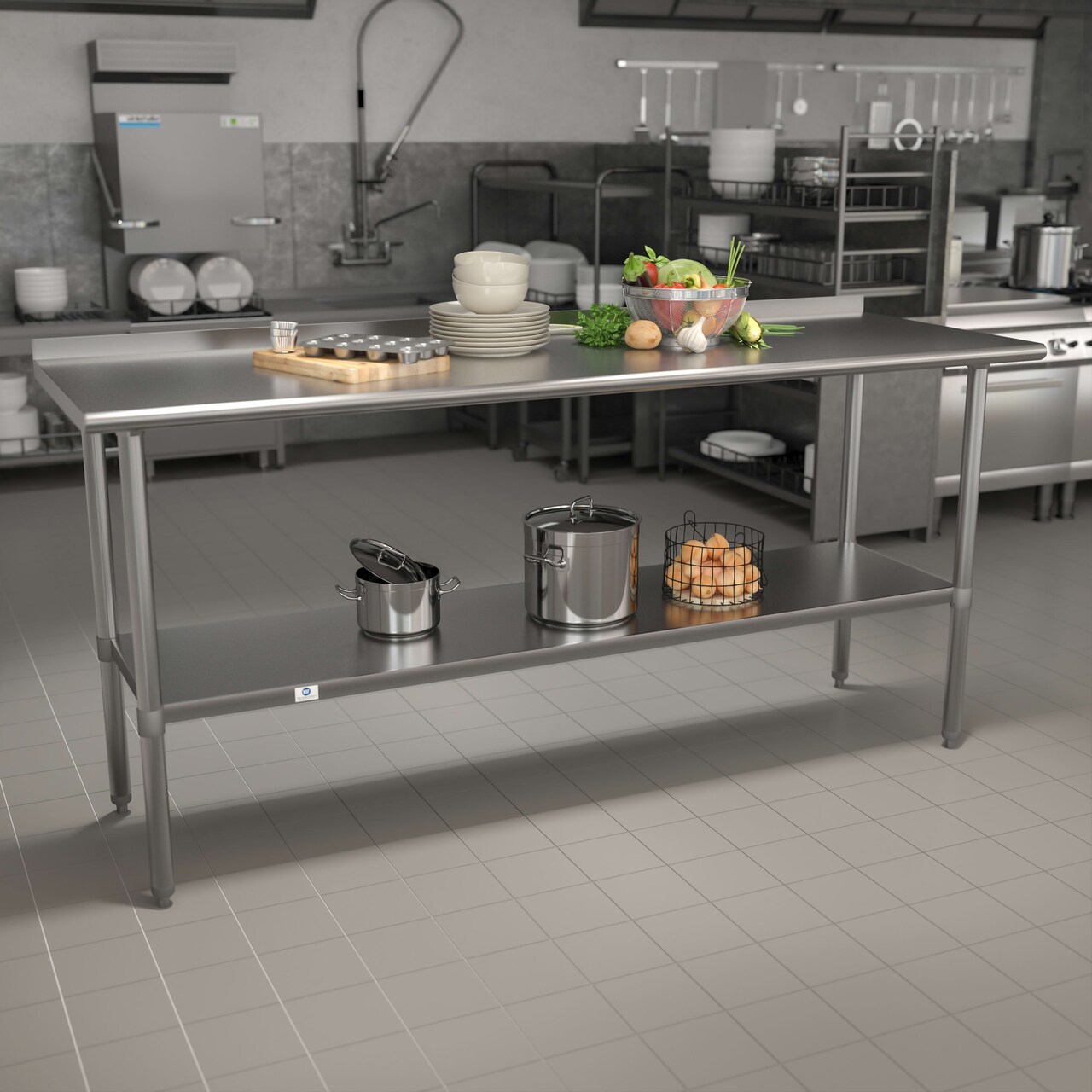 Emma and Oliver Stainless Steel 18 Gauge Prep and Work Table with Backsplash and Shelf, NSF